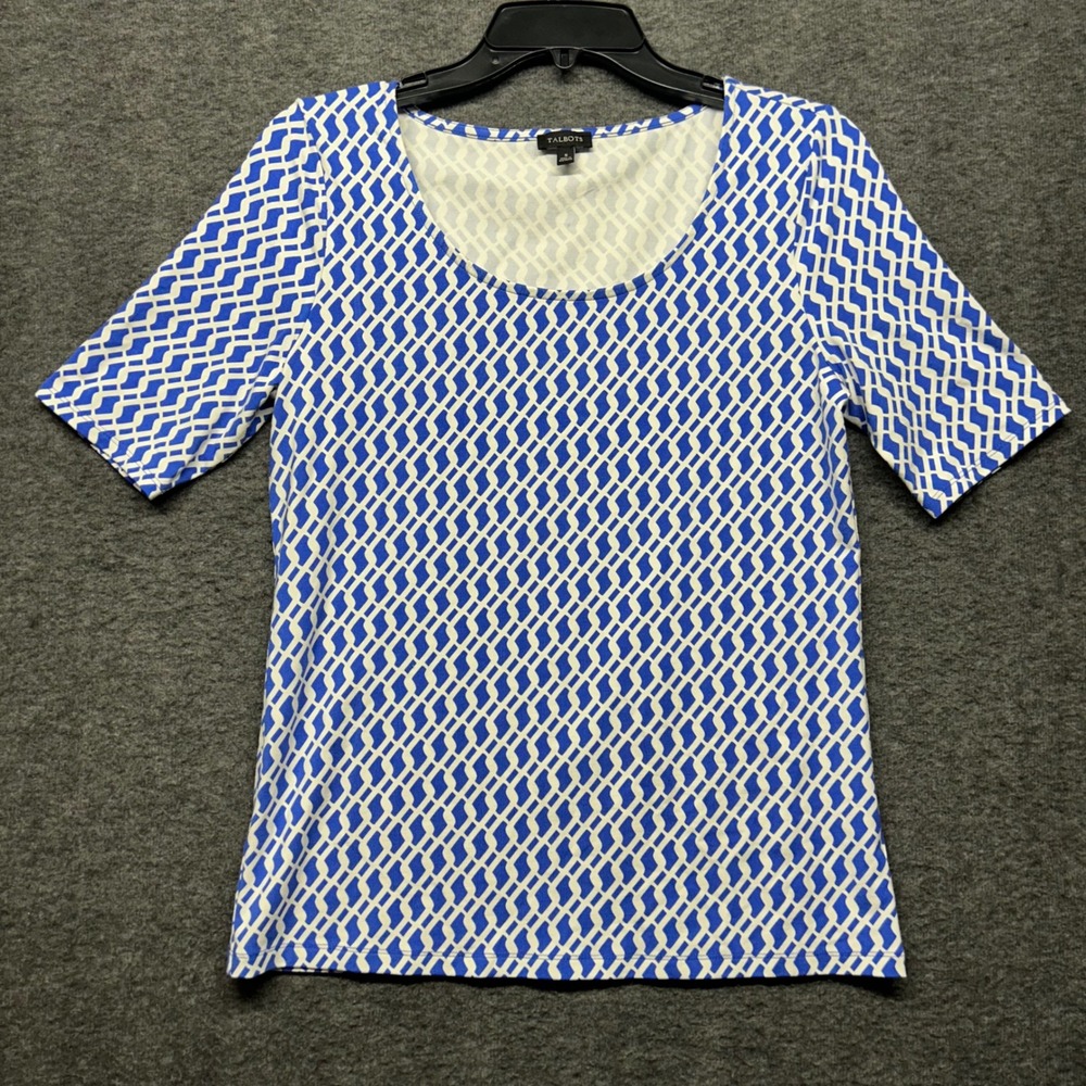 Talbots Women's Blue‎ Geometric Print Short Sleeve Knit Top Size S